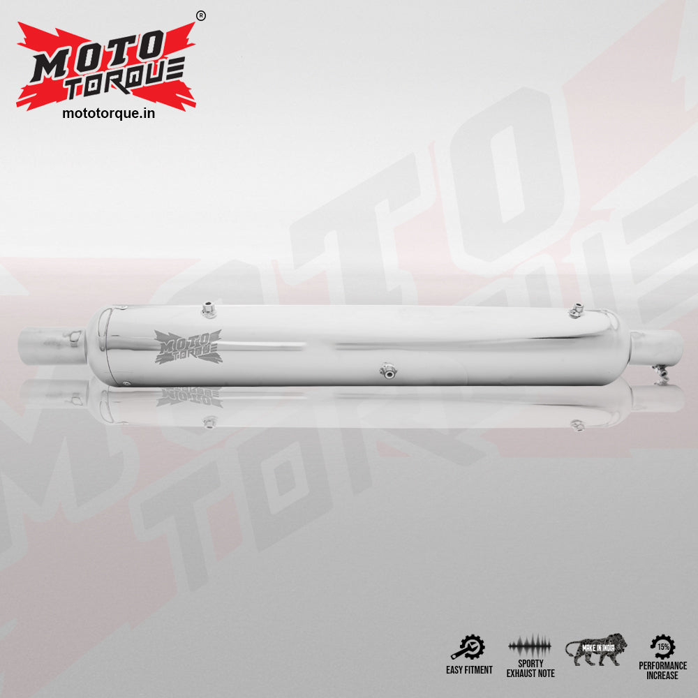 Moto Torque Replica Chrome Exhaust for Royal Enfield Classic 350/500 BS4 | Performance Exhaust with Bass Sound