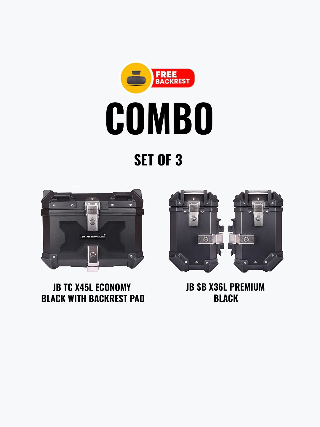 Set Of 3 Combo Of Jb Tc X45L Economy Black With Backrest Pad + Jb Sb X36L Premium Black