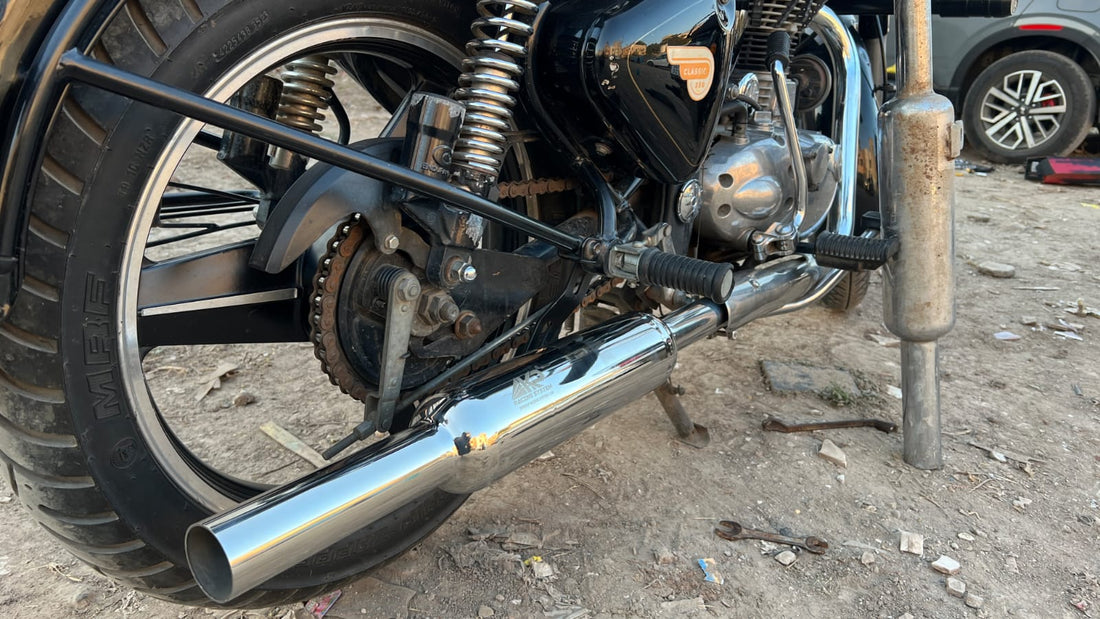 KP Racing System INDORI Exhaust for Royal Enfield Bullet 350, Classic 350, Thunderbird 350 & Electra 350 | SS304 Stainless Steel Dug Dug Sound Silencer | BS3 BS4 BS6 Compatible