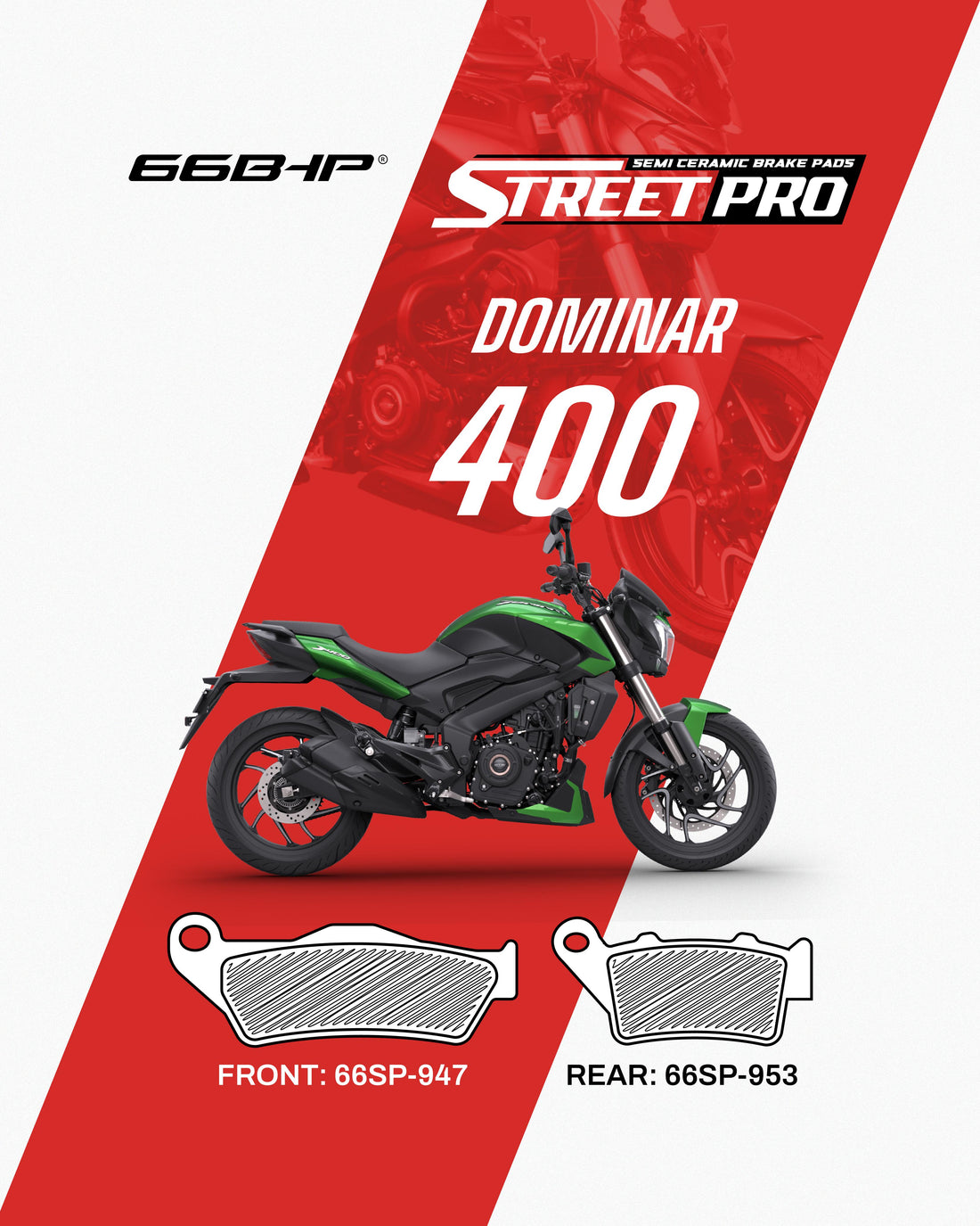 66BHP Bajaj Dominar 400(below 2019) Street Pro Semi Ceramic Brake Pads