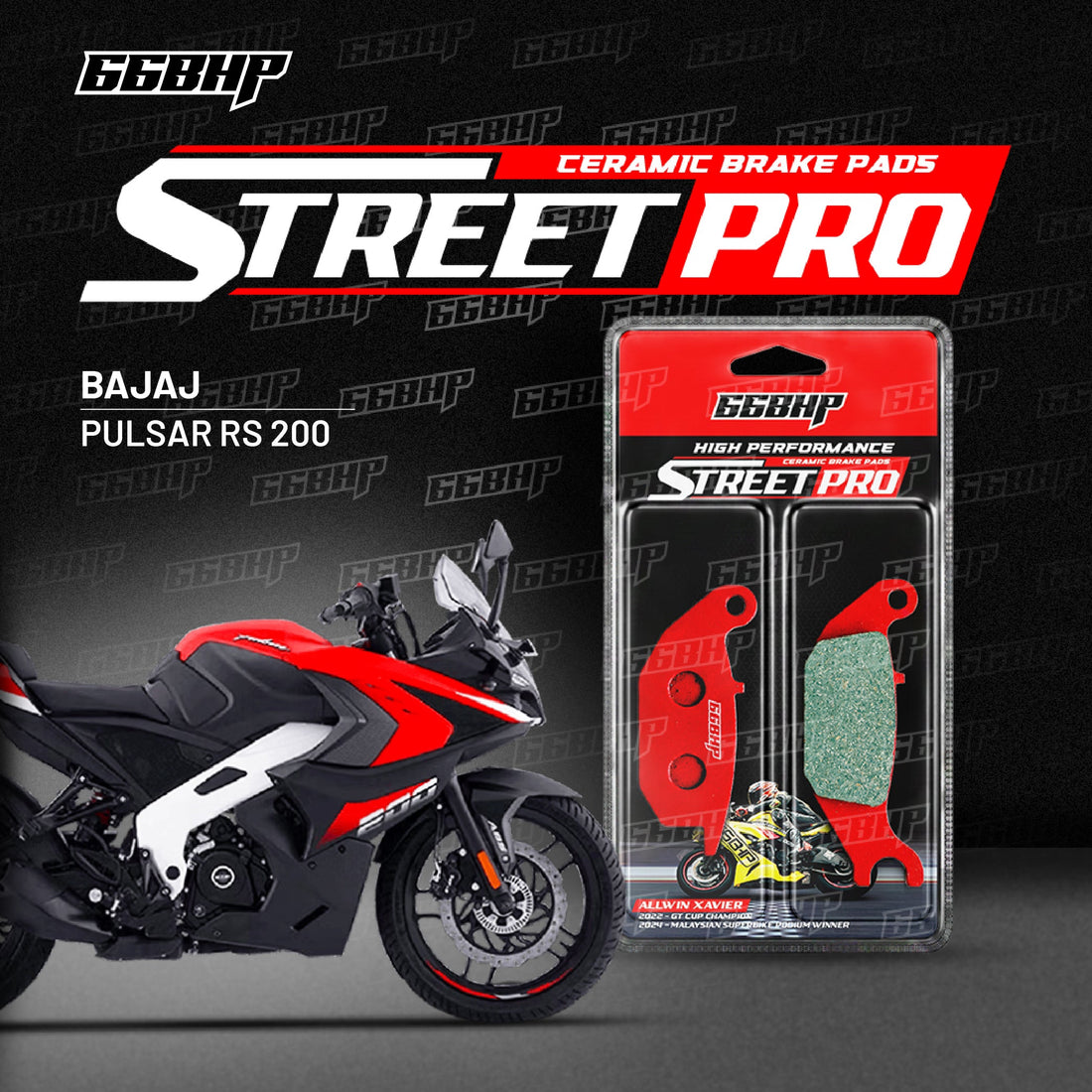 66BHP Bajaj Pulsar RS200 Street Pro Semi Ceramic Brake Pads (only for BS4 Models )
