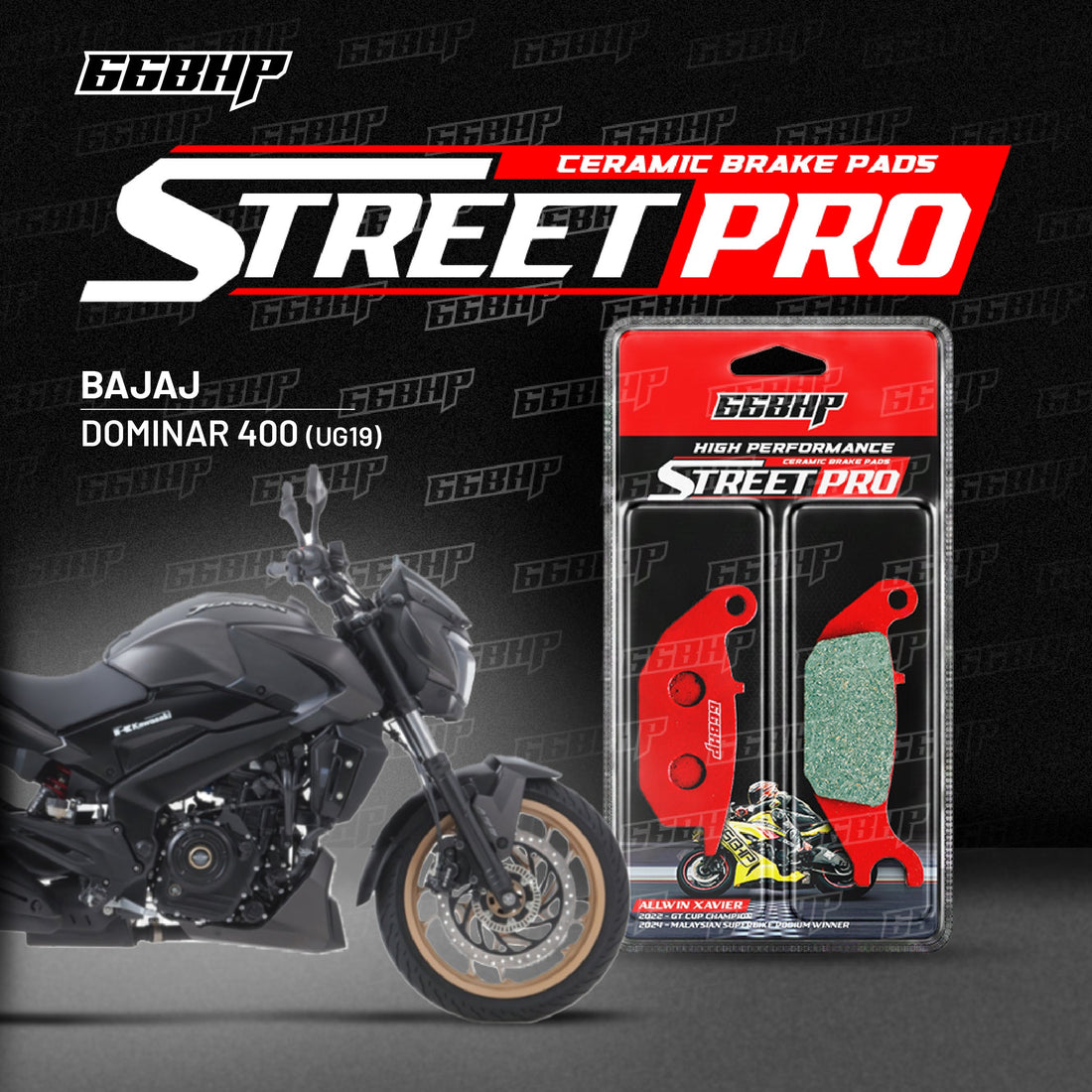 66BHP Bajaj Dominar 400 UG19 Street Pro Semi Ceramic Brake Pads