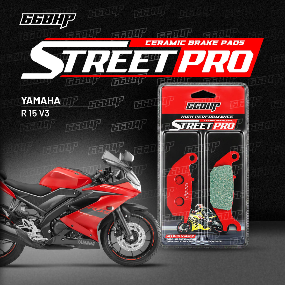 66BHP Yamaha R15 V3 Street Pro Semi Ceramic Brake Pads