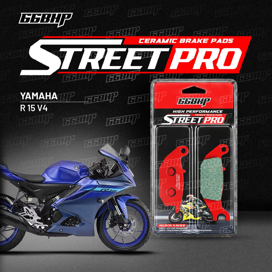 66BHP Yamaha R15 V4 Street Pro Semi Ceramic Brake Pads Upto 2024