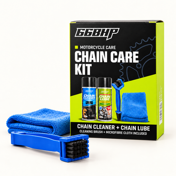 66BHP Motorcycle Chain Care Kit – Chain Cleaner, Chain Lube Spray, Cleaning Brush & Microfiber