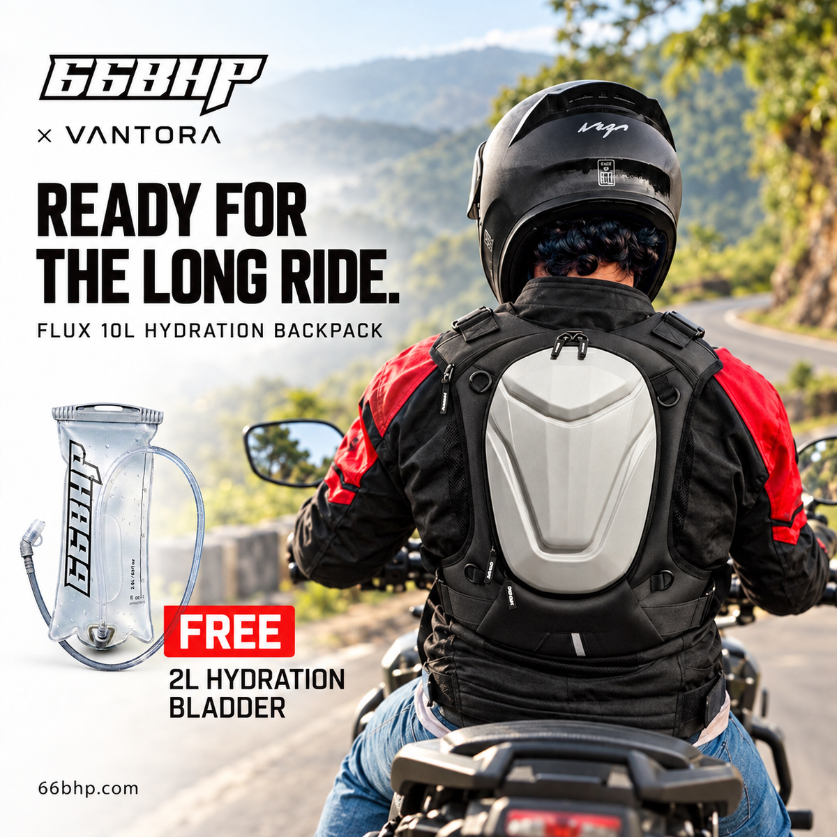 66BHP x Vantora Flux Hydration Backpack + 2L Free Hydration Bladder