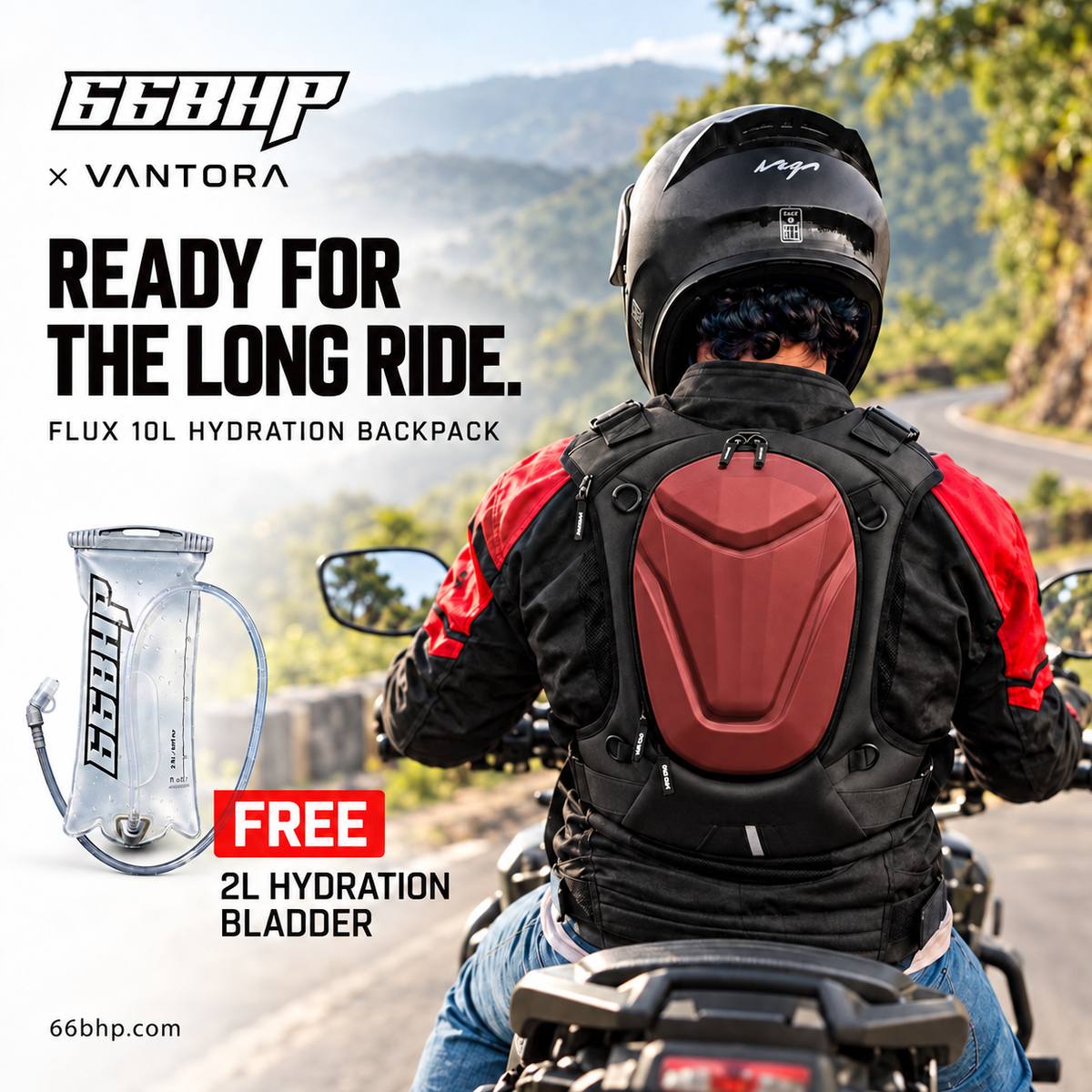 66BHP x Vantora Flux Hydration Backpack + 2L Free Hydration Bladder