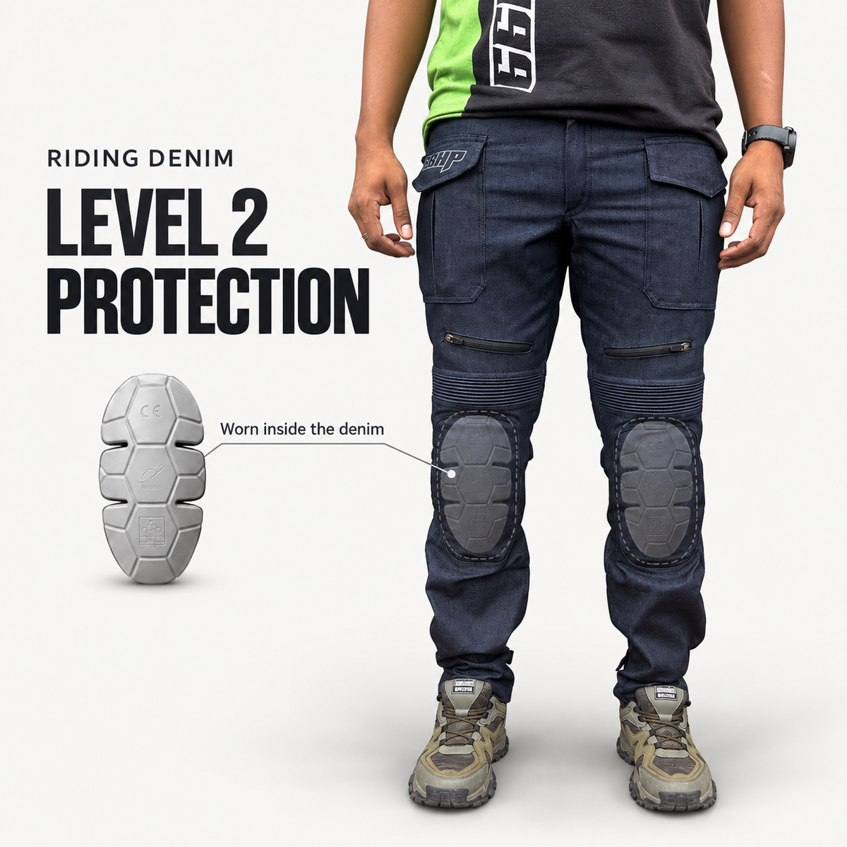 66BHP Riding Denim Pants With Level 2 Knee Protectors