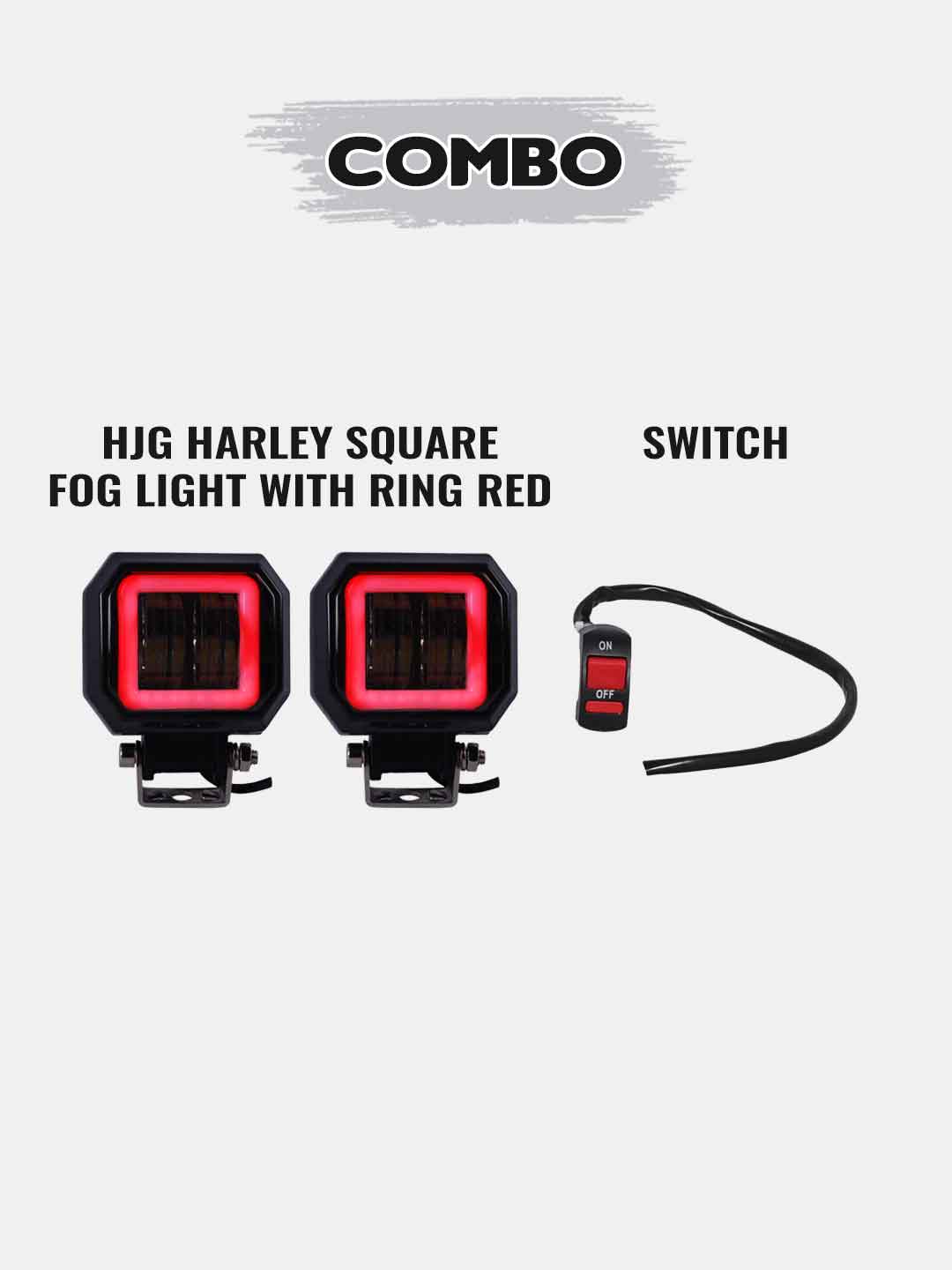 1 Pair Hjg Harley Square Fog Light With Ring Drl + Auxiliary Switch