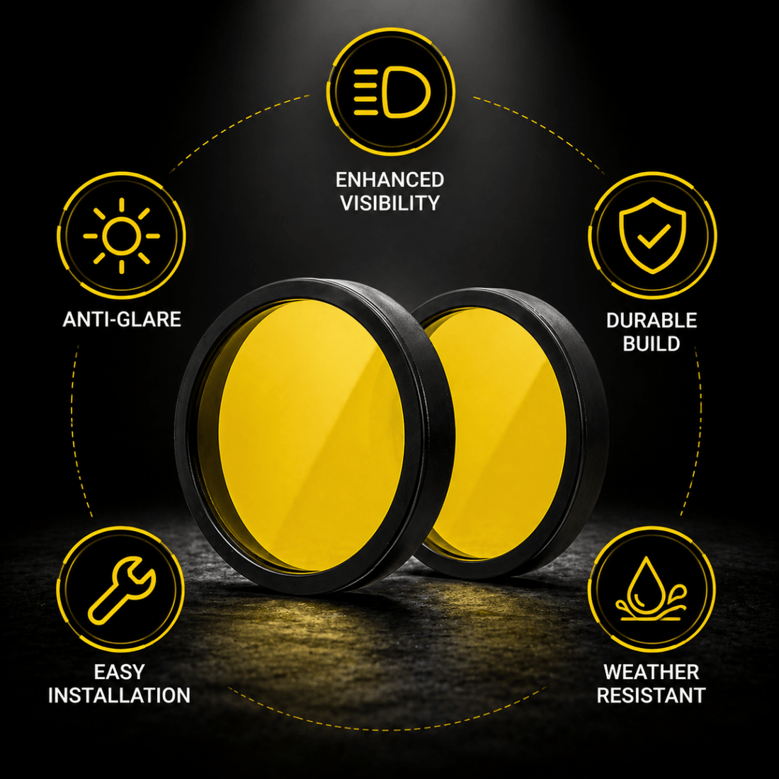 7 LED Round Yellow Filter Cap (Pack of 2) for Fog Lamp | Anti-Fog High Visibility Cover for Bike & Car | Snap-Fit Lens Protector