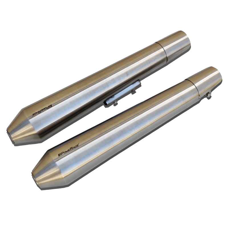 Powerage Slip Ons Exhaust For RE 650 Twins Brushed Steel Finish Long