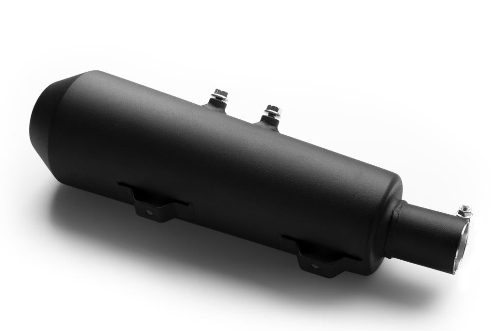AEW Hunter 350 Short Megaphone Free Flow Exhaust Mild Steel Black (89200) | Royal Enfield Performance Silencer