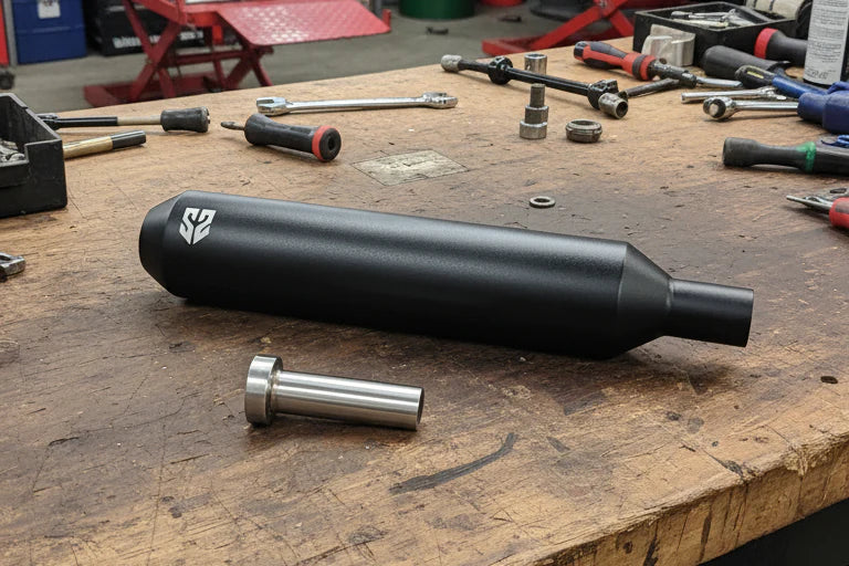 SS Motocorp Slip-On Exhaust for Royal Enfield Meteor 350 | Steel Polished & Matte Black Finish Performance Silencer