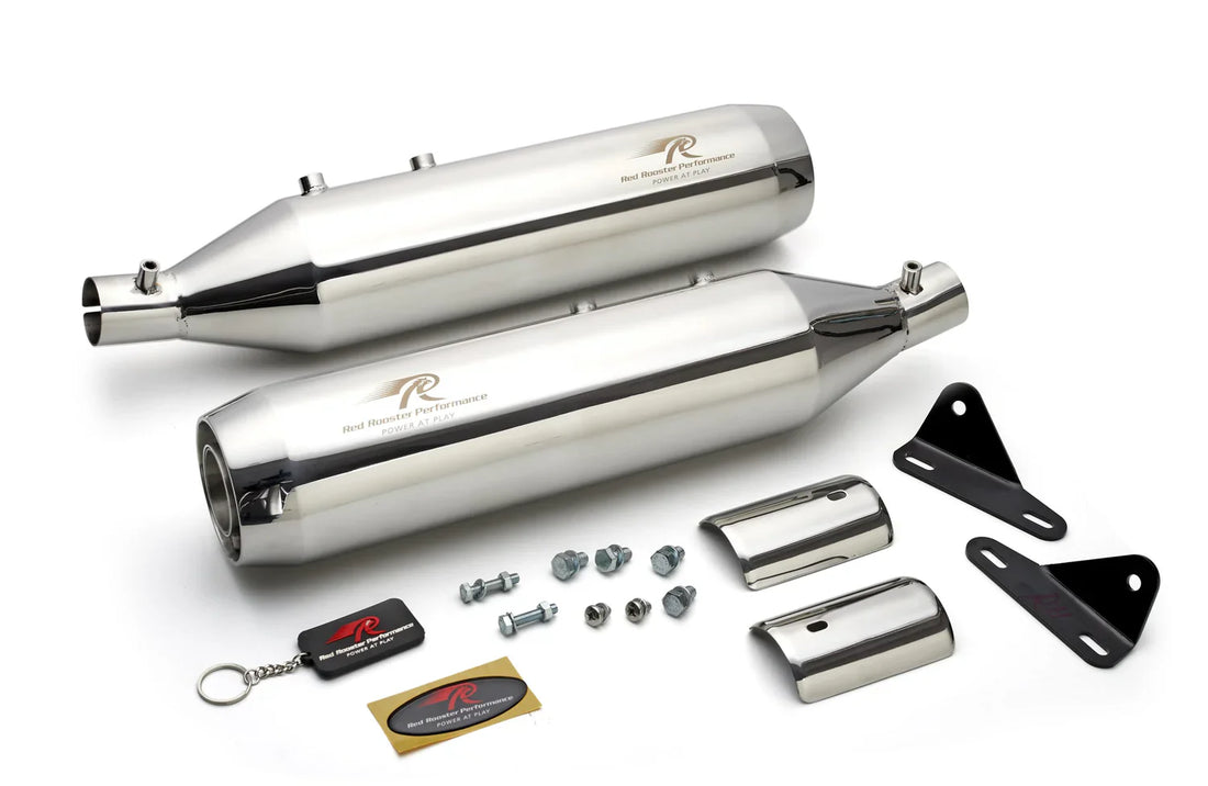 Red Rooster Astral Exhaust for Royal Enfield Super Meteor – Performance Slip-On (Black / Polish)
