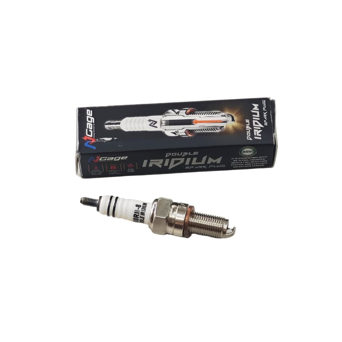 Ngage Double Iridium Spark Plug for Bajaj Pulsar 200NS, NS200 & RS200 Triple Spark (Side Plugs x2) | B8RII-8 | High Performance Spark Plug