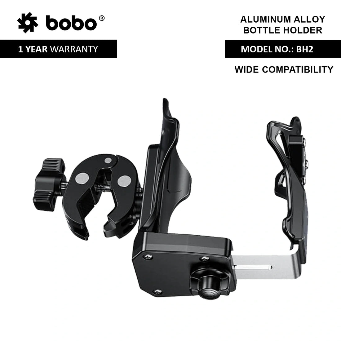 BOBO BH2 Universal Motorcycle Bottle Holder, Black