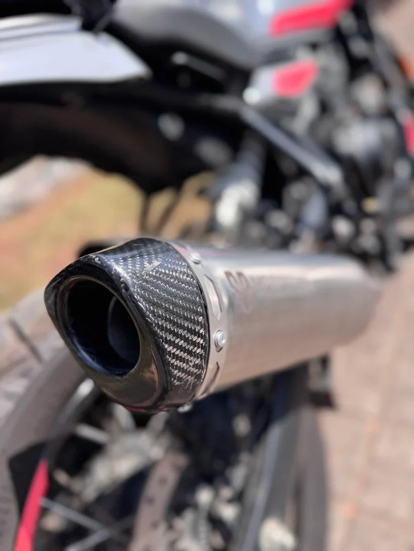 SS Motocorp Full System Exhaust for Royal Enfield Himalayan 450 | Stainless Steel Header + Carbon Fiber Tip Slip-On Performance Exhaust