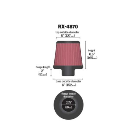 K&N RX-4870 X-Stream High-Flow Universal Air Filter – Reusable Washable Clamp-On Performance Engine Intake Filter – Up to 99% Filtration