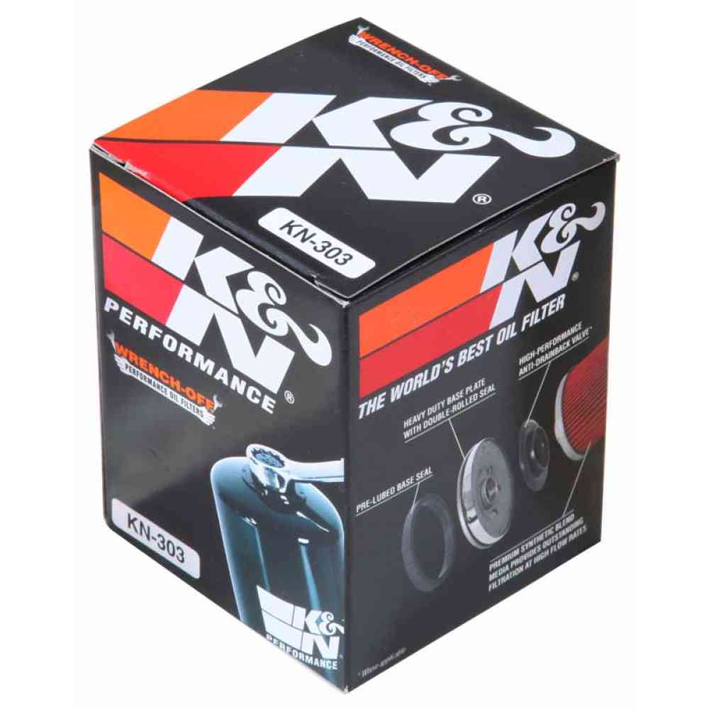 K&N KN-303 Powersports Oil Filter for Kawasaki & Triumph Motorcycles – High Performance High Flow Engine Oil Filter with 17mm Nut