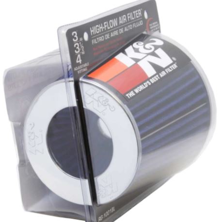 K&N RG-1001BL Universal Clamp-On High-Flow Air Filter – Round Tapered Performance Cotton Gauze Intake Filter