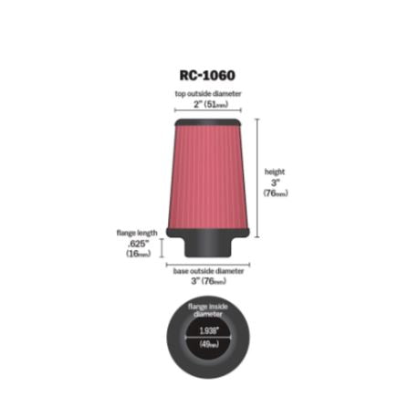 K&N RC-1060 Universal High-Flow Air Filter – Washable Cotton Gauze Performance Engine Filter | Lifetime Reusable Air Intake Upgrade