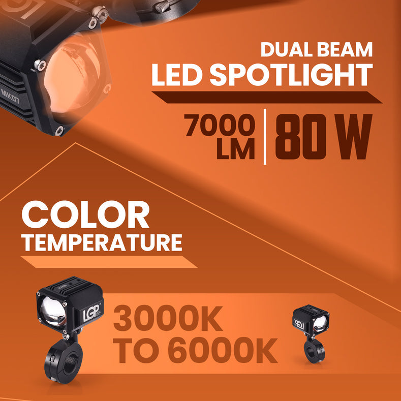 LGP MK07 Dual Beam Motorcycle LED Spotlight 80W 7000LM IP67 Waterproof Driving Light