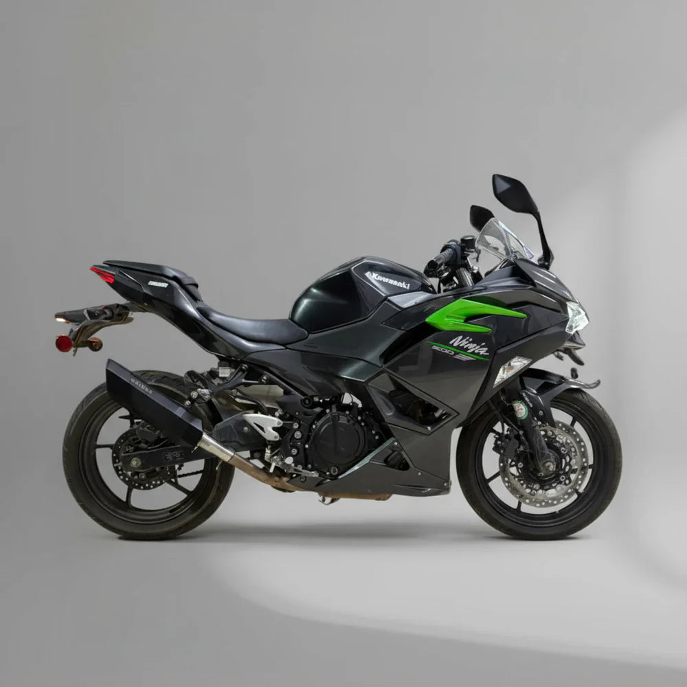 Barrel Rogue V2 Slip-On Exhaust with Link Pipe for Kawasaki Ninja 500 | 304 Stainless Steel Performance Exhaust (Black / Steel)