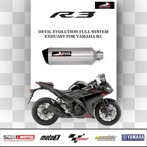 Devil Evolution Full Sports Exhaust System for Yamaha R3 | Performance Racing Exhaust with Titanium Finish
