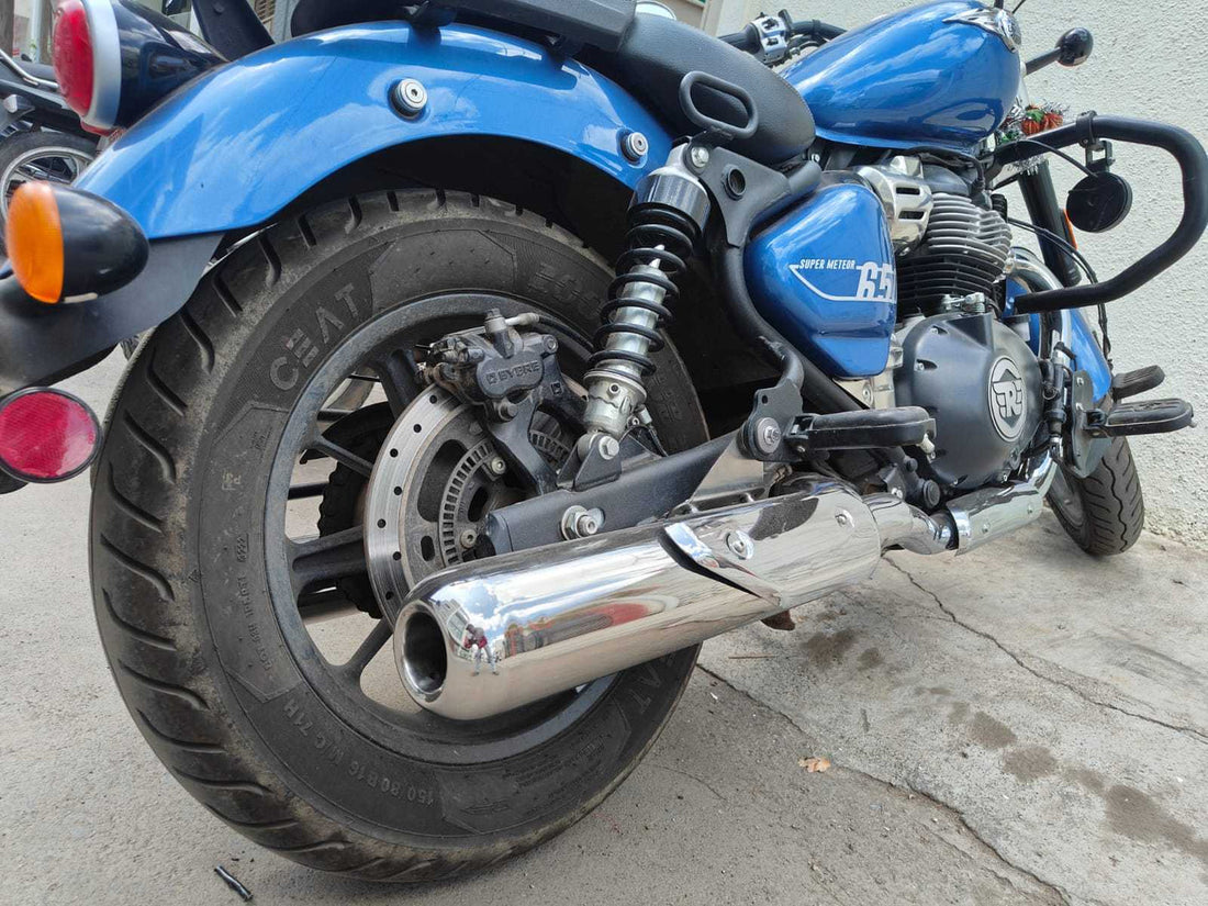 KP Racing System Replica SS Exhaust for Royal Enfield Super Meteor 650 | SS304 Stainless Steel Performance Silencer with Ceramic Fibre Wool & Lifetime Rust Warranty