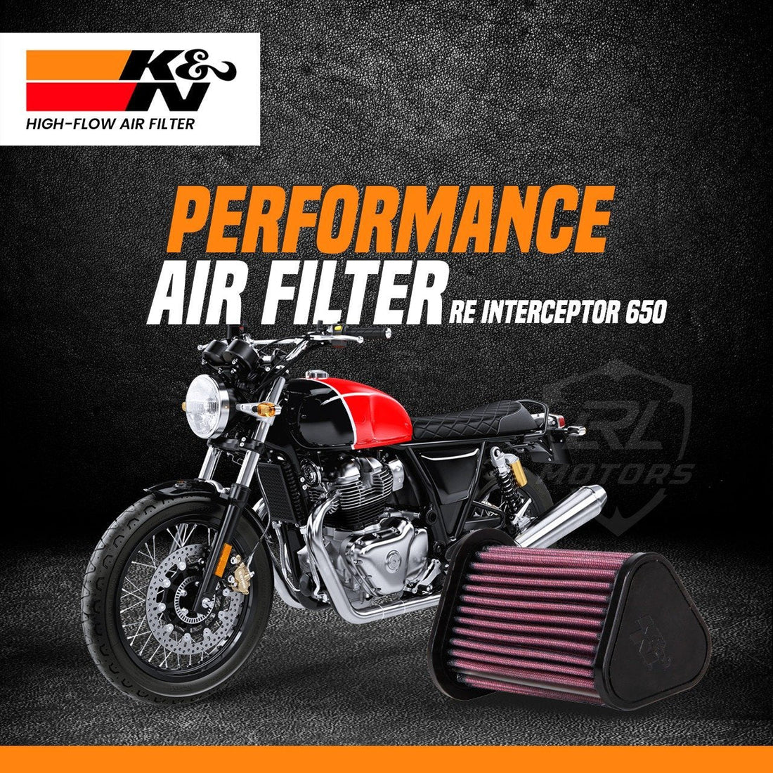 K&N RO-6518 Performance Air Filter for Royal Enfield Interceptor 650, Continental GT 650 & Bear 650 | Washable Reusable High Flow Air Filter