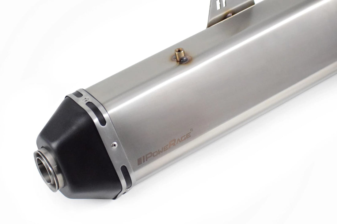 PowerRage Slip-On Exhaust for Royal Enfield Himalayan 411 – Black & Brushed Steel Performance Exhaust