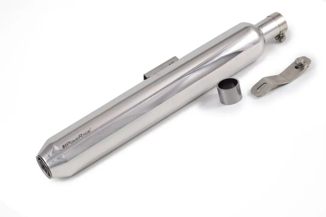 PowerRage Slip-On Exhaust for Royal Enfield 350 / 500 – Polished Stainless Steel Short Type