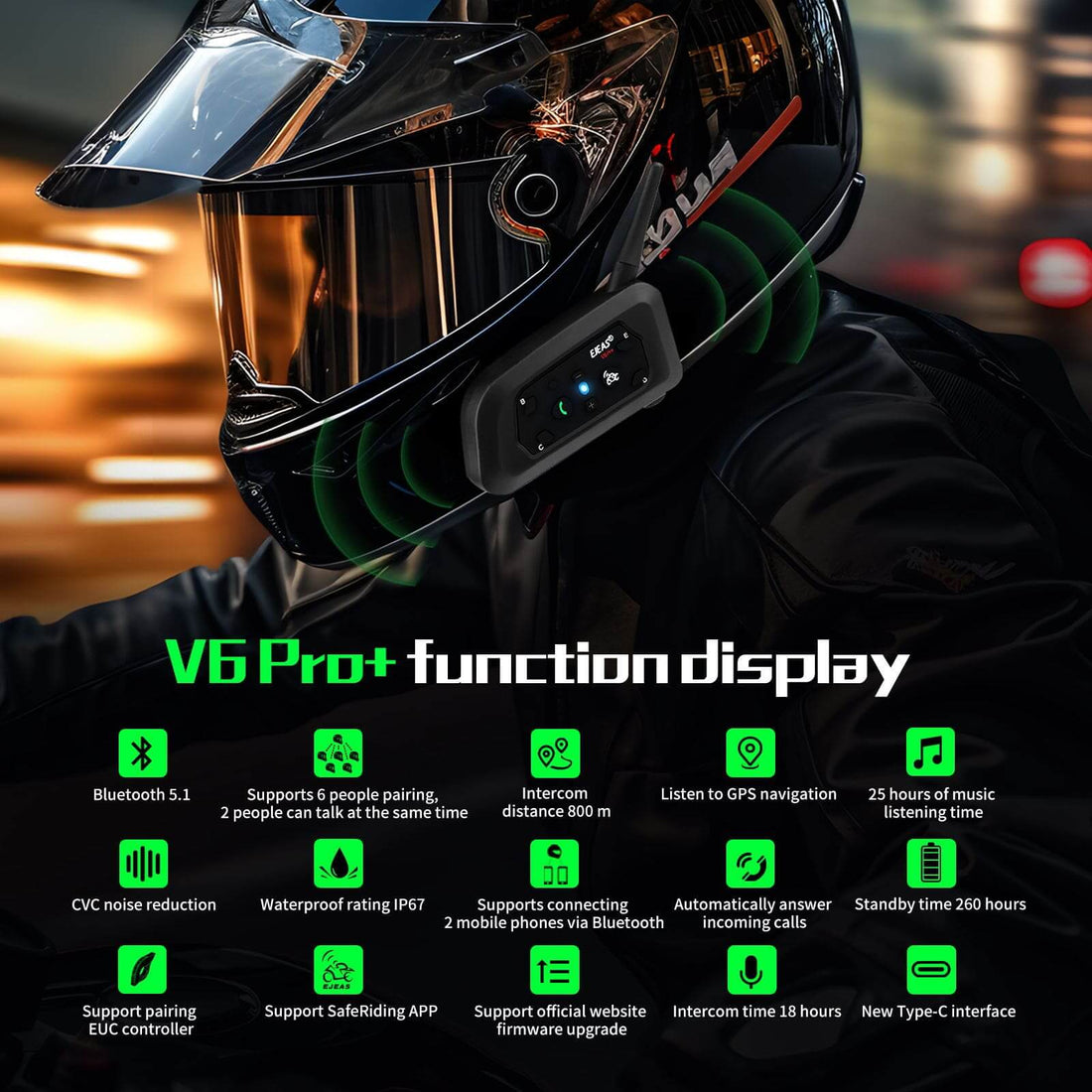 EJEAS V6 Pro Plus Helmet Intercom Communication System