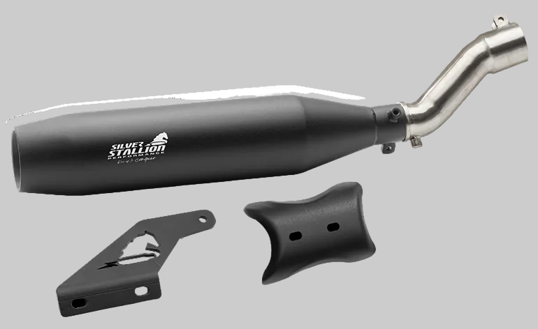 Triumph Speed 400 / Scrambler 400X / T4 Blaze Performance Exhaust | Silver Stallion | +2 BHP Power Boost | Silver / Black Matte / Brushed