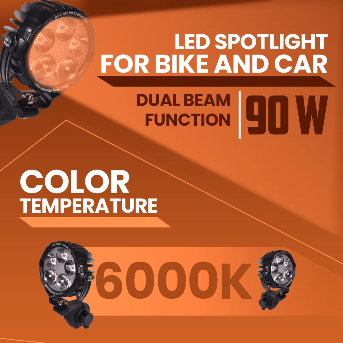 LGP DK-550 Pro 90W LED Spotlight for Bike & Car (Pair) | IP67 Waterproof High Power Auxiliary Fog Light | Universal Driving Lamp