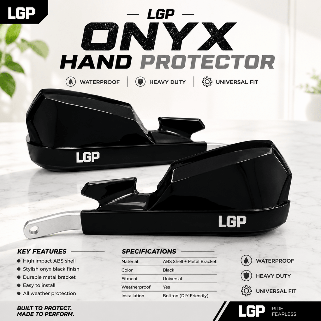 LGP Onyx Universal Motorcycle Hand Protector With Aluminium Mounts – Black
