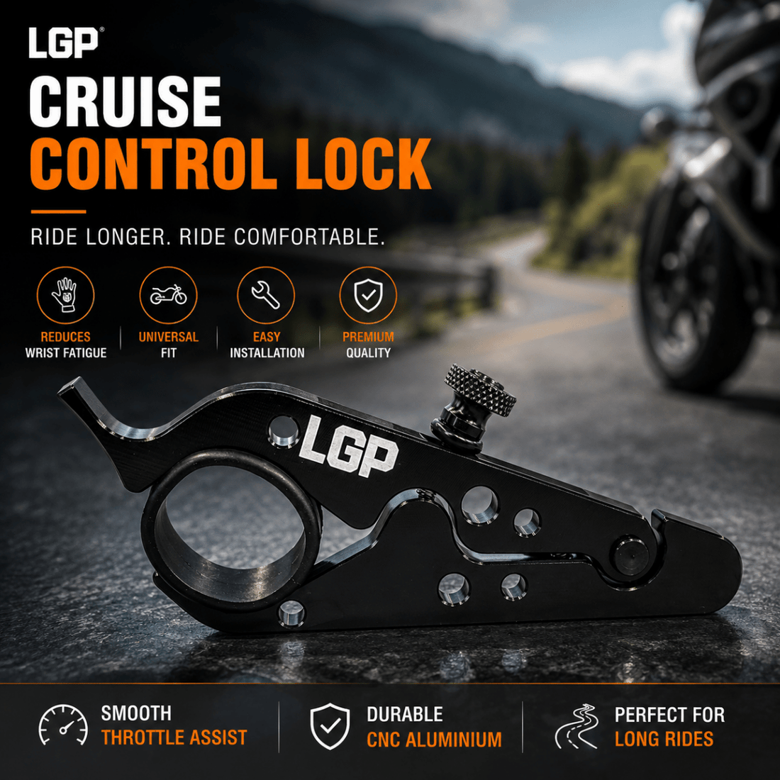 LGP Universal Motorcycle Cruise Control Lock – Throttle Assist for All Bikes