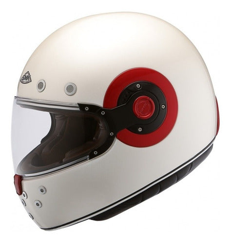 SMK Retro Unicolor White Red GL130 Design Aesthetic Coupled Full Face Motorbike Helmet (white)