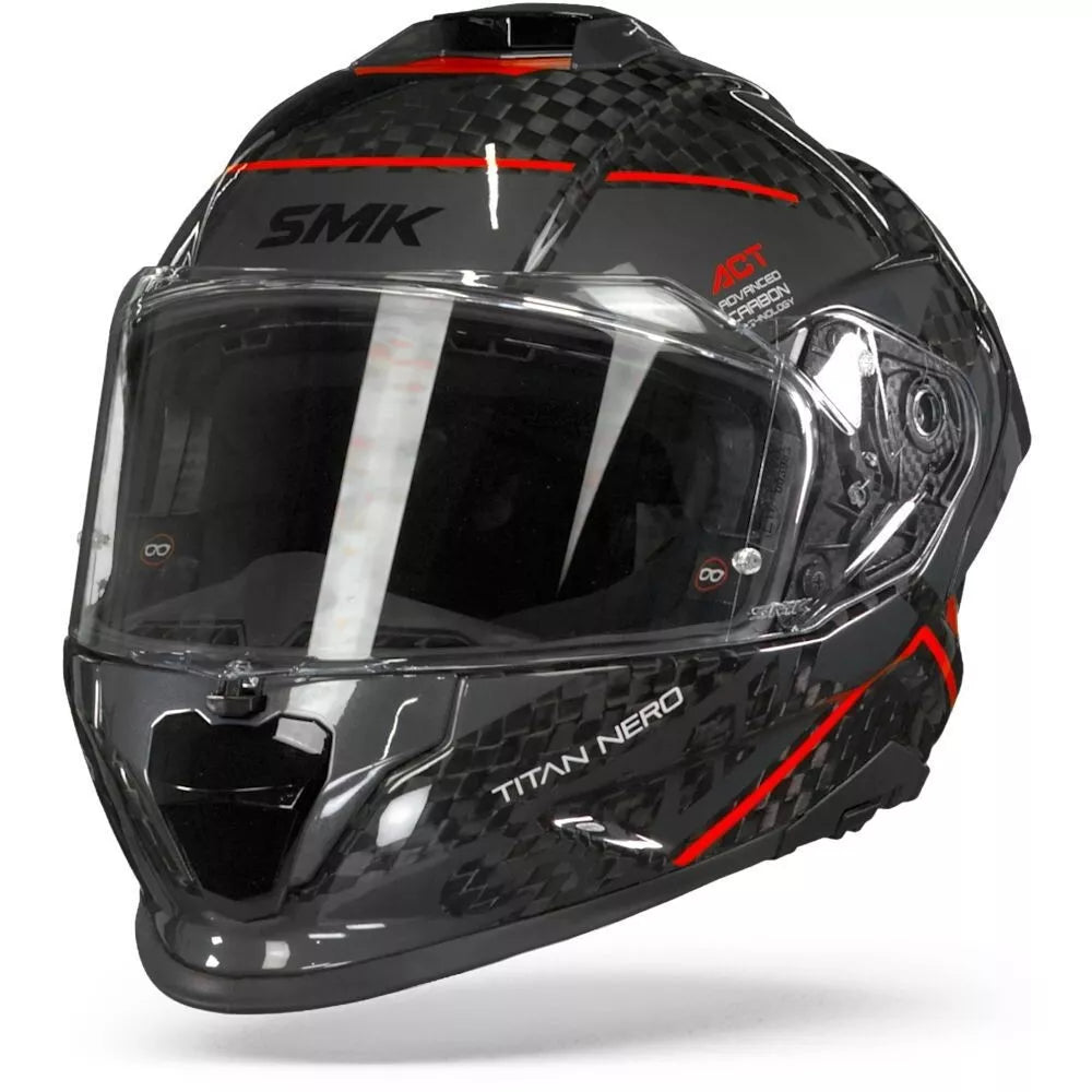 SMK Titan Carbon – Nero Gloss Black Grey Red – (GL263) Helmet