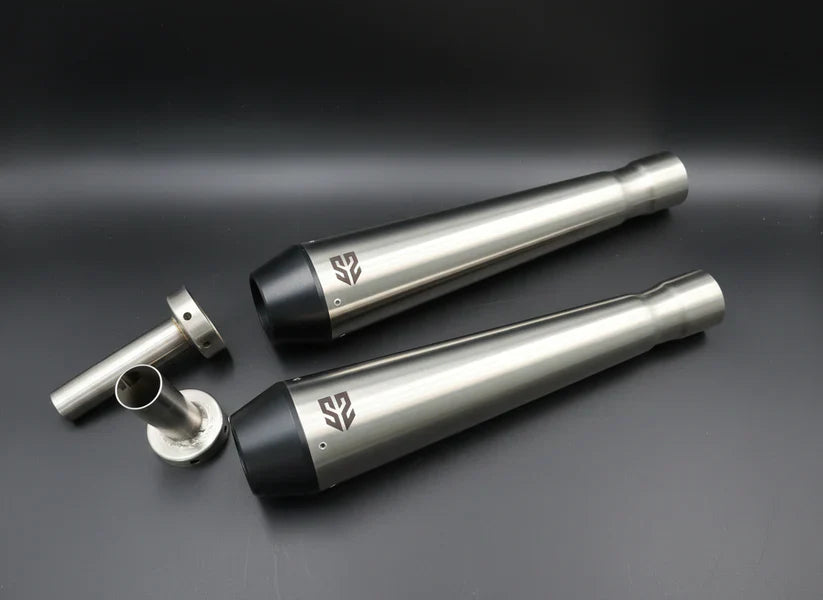 SS Motocorp Adaptable Slip-On Exhaust (Pair) Conical Tip Slim Cans for Royal Enfield Interceptor 650 / Continental GT 650 Steel Finish