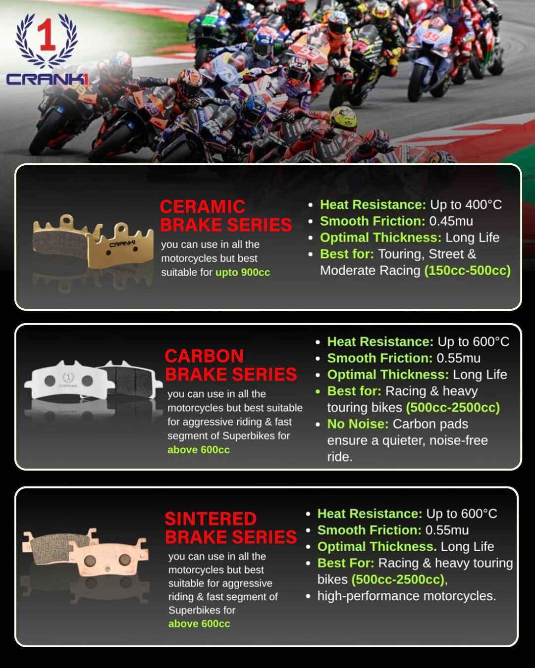 CRANK1 Carbon Brake Pads Front KTM Duke 390 2014 Onwards - CFB606 - Image 5