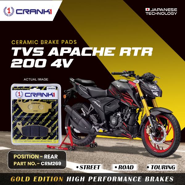 Crank 1 Ceramic Brake Pads For TVS Apache RTR 200 4V - Rear - CRM269